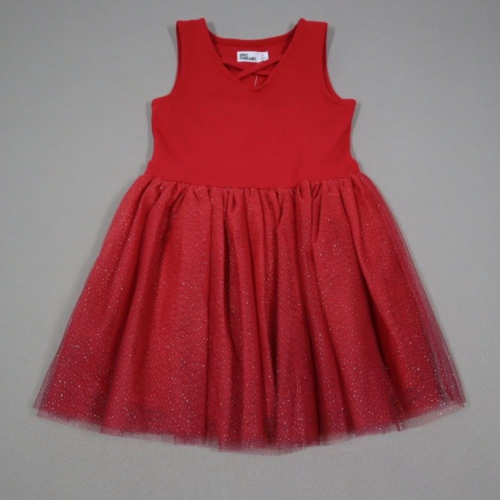 Epic Threads Toddler Girls Sleeveless Glitter Tulle Dress - Tango Red - Size‎ 4T